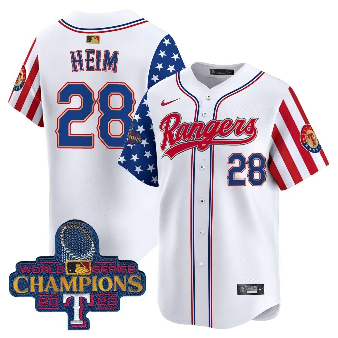 Men MLB Texas Rangers #28 Heim white 2023 world series champions stitched jerseys->washington commanders->NFL Jersey